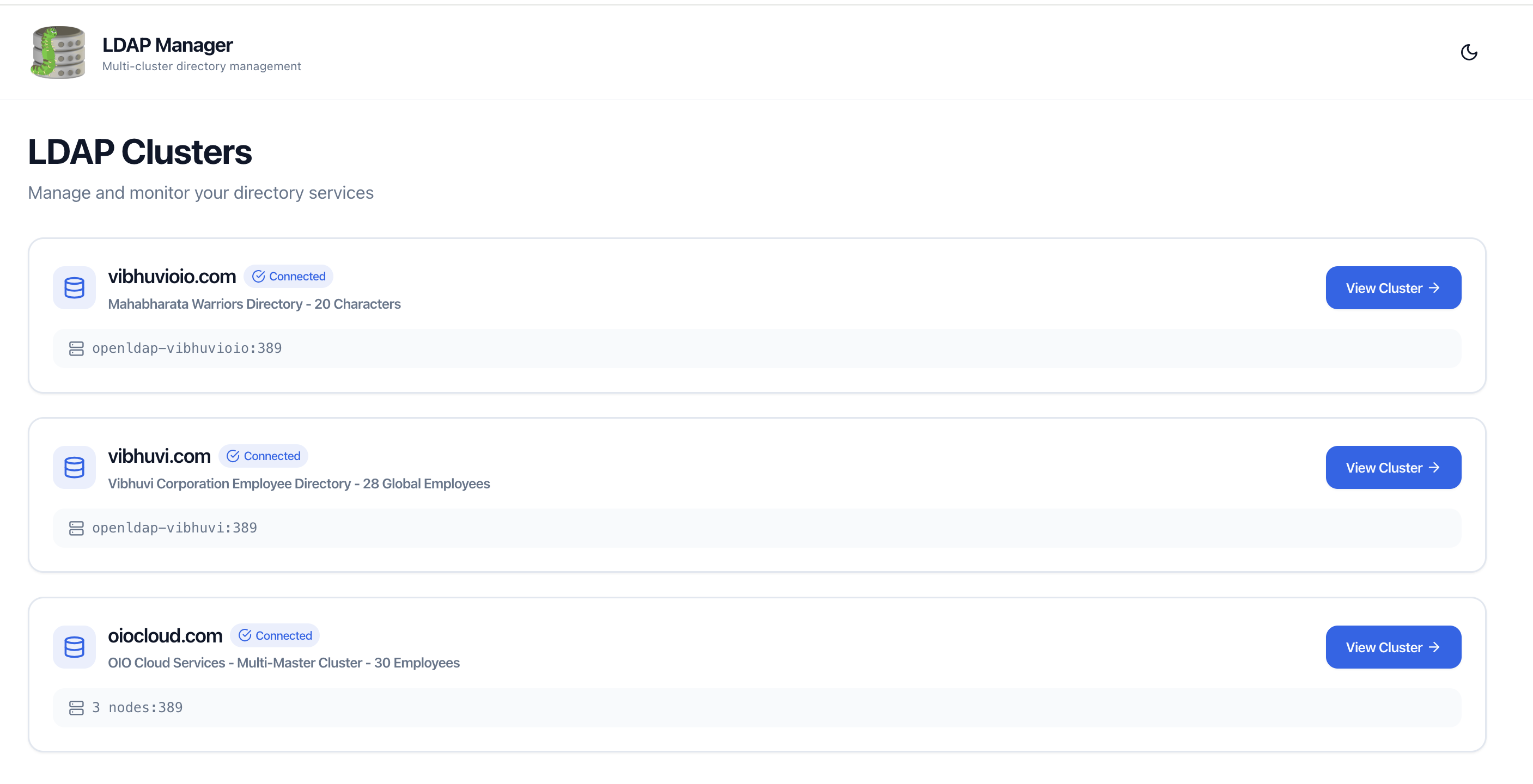 LDAP Manager - Cluster home