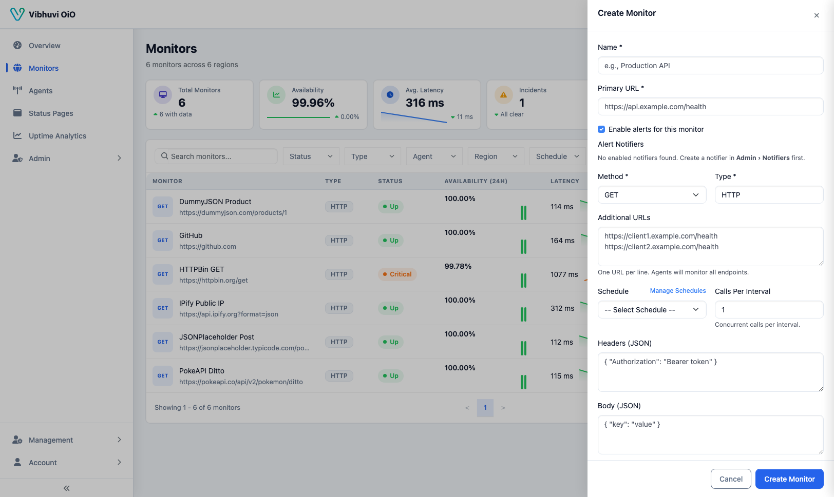Create monitor form