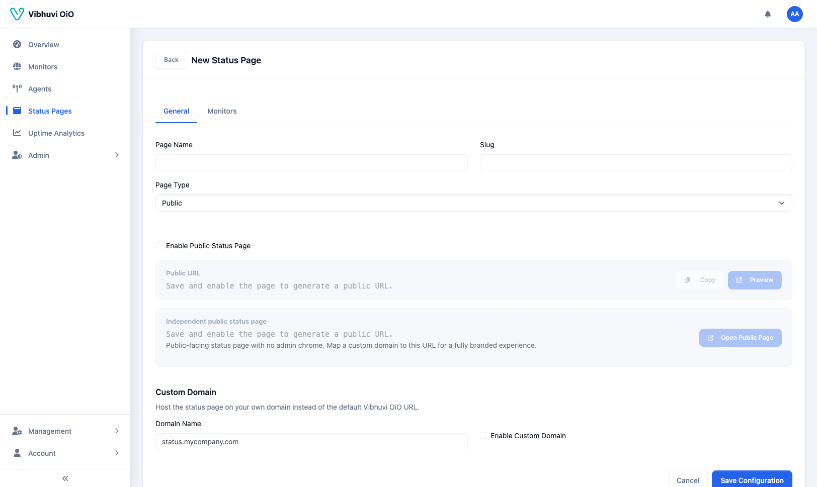 Create status page